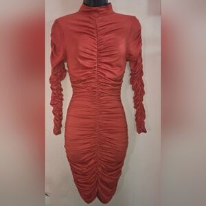 Elegant Ruched Rust Dress